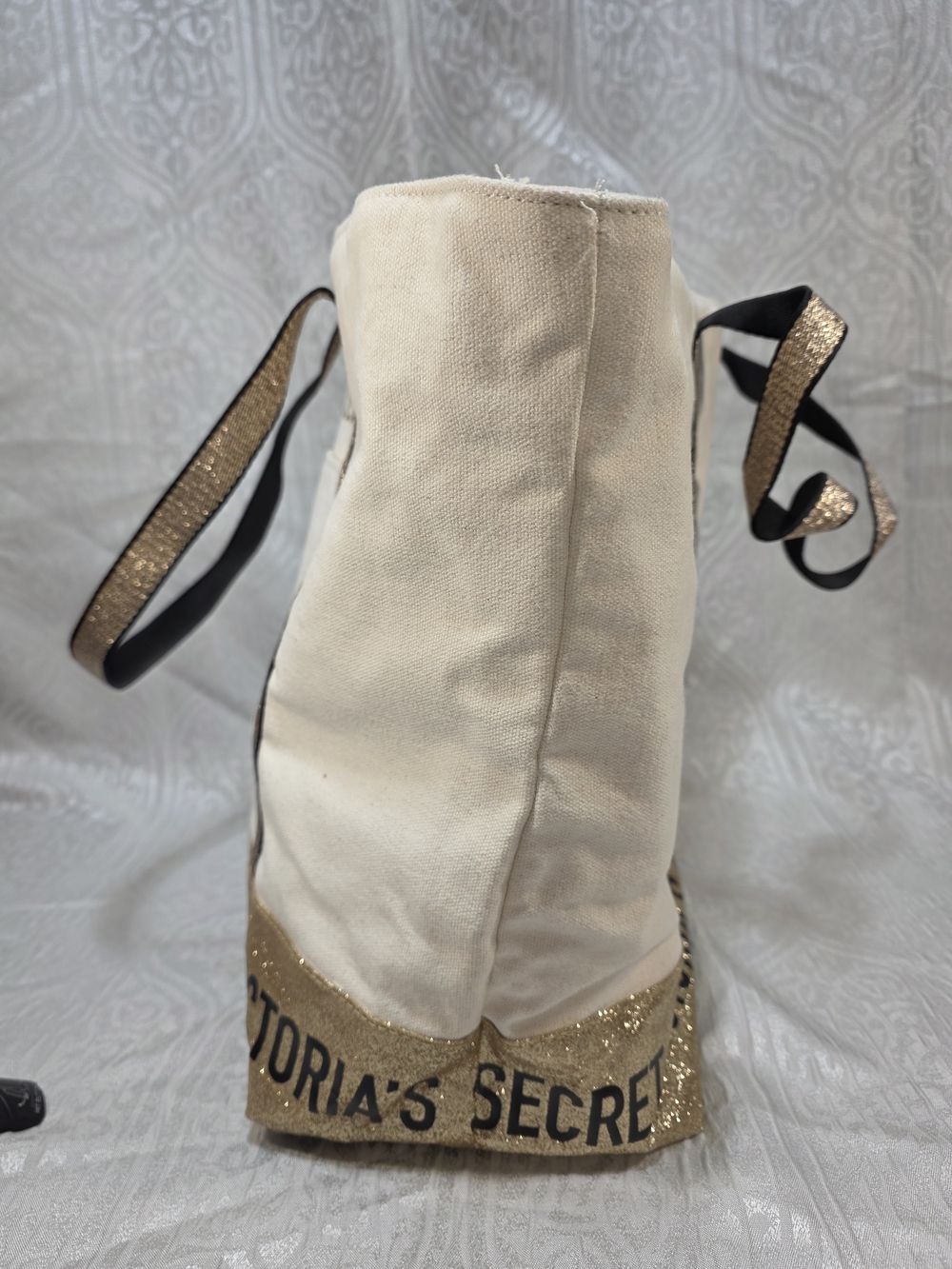 Victoria's Secret Cream and Gold Canvas Tote Bag - Picture 3 of 15